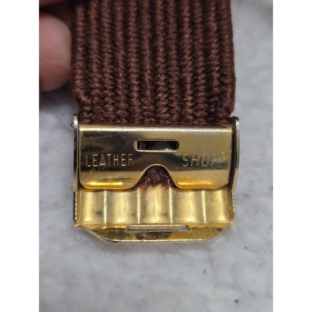 Leather Shop Vintage Braided Cinch Belt Brown Copper Burgundy Elastic Gold Clasp